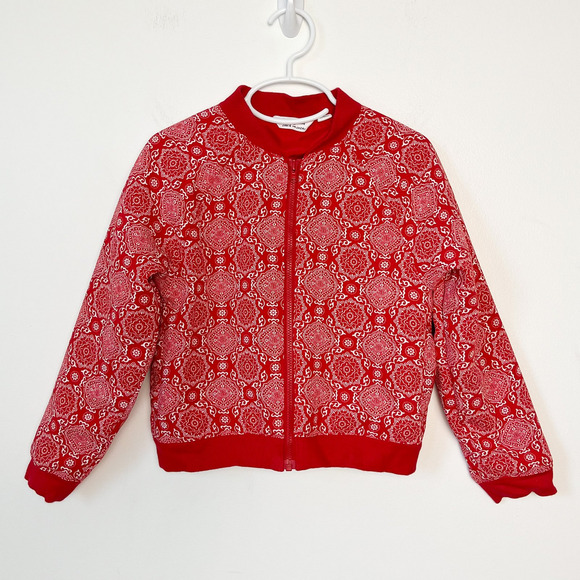 Janie and Jack x Juno Valentine Cherry Red Bandana Bomber Jacket Girls 6 Zip Up - Picture 2 of 8